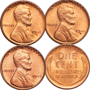 1946 P, D, and S Mint Lincoln Shell Casing Cents Main Image