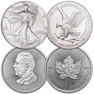 2024 Canada Silver $5 Maple Leaf & 2024 $1 American Silver Eagle (2 coins) Main Image