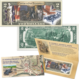 Capture of Fort Ticonderoga $2 Colorized Note in Holder Main Image