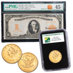 1907 $10 Gold Certificate & $10 Gold Liberty Main Image