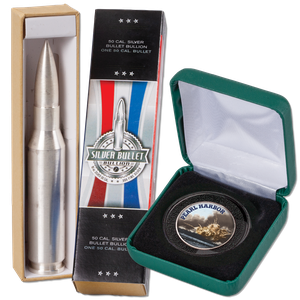 10 oz. Silver Bullet with Colorized Pearl Harbor Kennedy Half Dollar Main Image