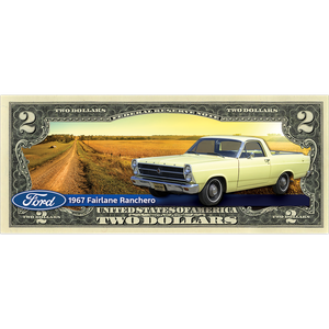 1967 Ford Fairlane Ranchero Colorized $2 Note Main Image