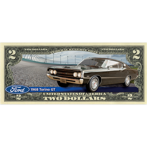 1968 Ford Torino GT Colorized $2 Note Main Image