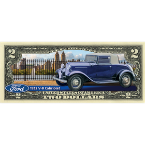 1932 Ford V8 Cabriolet Colorized $2 Note Main Image
