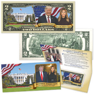 President Donald Trump & Melania Colorized $2 Note Main Image