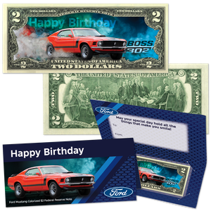 Colorized Happy Birthday $2 Note - Ford Mustang Main Image
