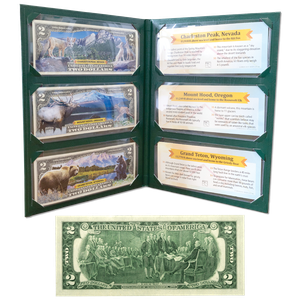American Peaks & Wildlife Colorized $2 Note Set with Folder Main Image