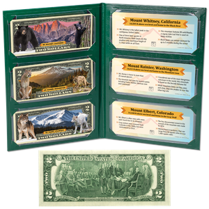 American Peaks & Wildlife Colorized $2 Note Set with Holder Main Image