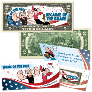 Patriotic Popeye® & Olive Oyl™ $2 Colorized Note in Card Holder Main Image