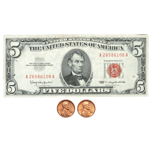 1963 $5 Legal Tender Note with FREE 1963 P&D Lincoln Cents Main Image