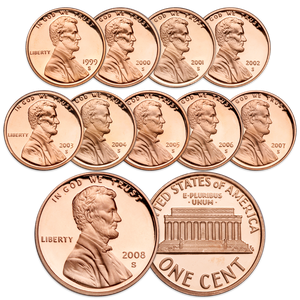 1999-S - 2008-S Last 10 Proof Lincoln Memorial Cents Main Image