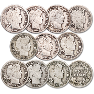 1907-1916 Complete Barber Dime Year Set Main Image
