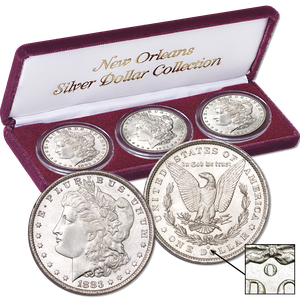 3-Coin Set of New Orleans Morgan Silver Dollars, Uncirculated, MS60 Main Image