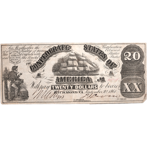 1861 $20 Confederate Note Main Image