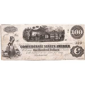 1862 $100 Confederate Note Main Image
