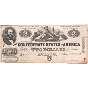 1862 $2 Confederate Note Main Image