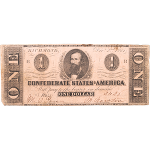 1862 $1 Confederate Note Main Image