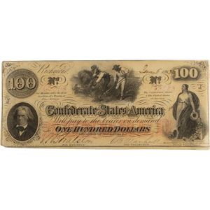 1863 $100 Confederate Note Main Image