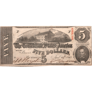 1863 $5 Confederate Note            NU Main Image