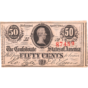 1863 50¢ Confederate Note Main Image