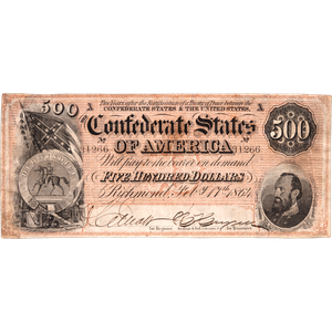 1864 $500 Confederate Note Main Image