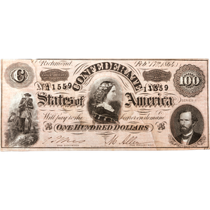 1864 $100 Confederate Note Main Image