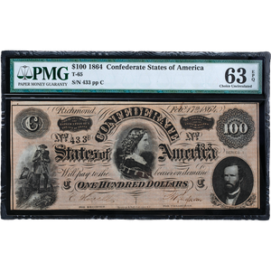 1864 $100 Confederate Note Main Image