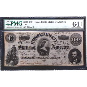 1864 $100 Confederate Note Main Image