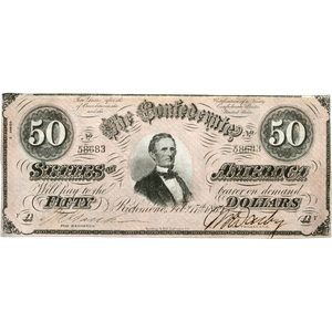 1864 $50 Confederate Note, Crisp Unused Main Image