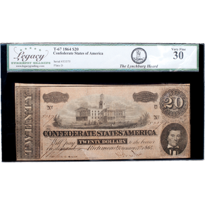 1864 $20 Confederate Note Main Image