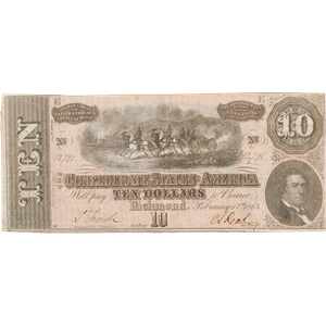 1864 $10 Confederate Note           VG Main Image