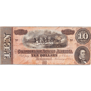 1864 $10 Confederate Note Main Image