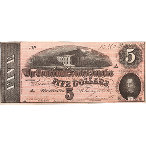 1864 $5 Confederate Note Main Image