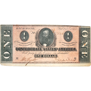 1864 $1 Confederate Note Main Image