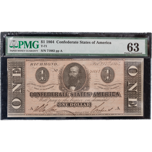 1864 $1 Confederate Note Main Image