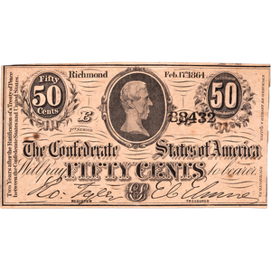 1864 Confederate States of America 50¢ Note Main Image