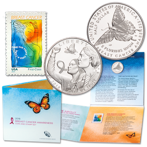 2018-S Breast Cancer Awareness Coin and Stamp Set Main Image