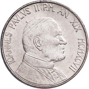 1997 Vatican City Copper-Nickel 50 Lire - Pope John Paul II Main Image