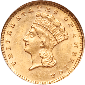 1873 Indian Head Gold Dollar, Type 3, Large Head, Open 3 Main Image
