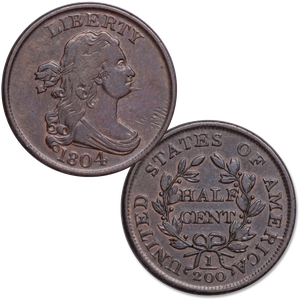 1804 Draped Bust Half Cent, Spiked Chin Main Image