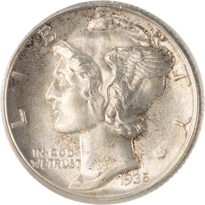 1935-S Mercury Silver Dime, Full Split Bands Main Image