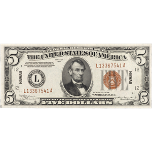 1934 $5 Federal Reserve Note, Hawaii Main Image