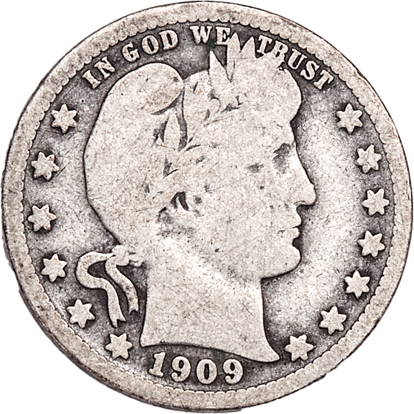 1909 Barber Silver Quarter, Circulated