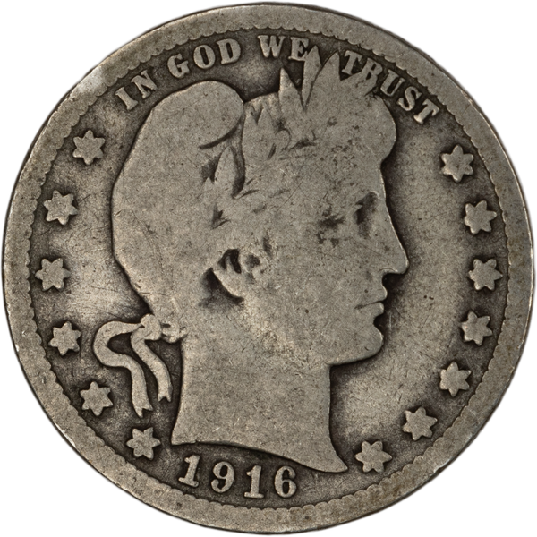 1916-D Barber Silver Quarter