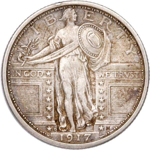 1917-D Standing Liberty Silver Quarter, Variety 1