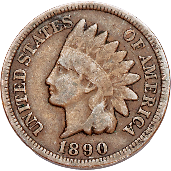 1890 Indian Head Cent, Variety 3, Bronze CIRC