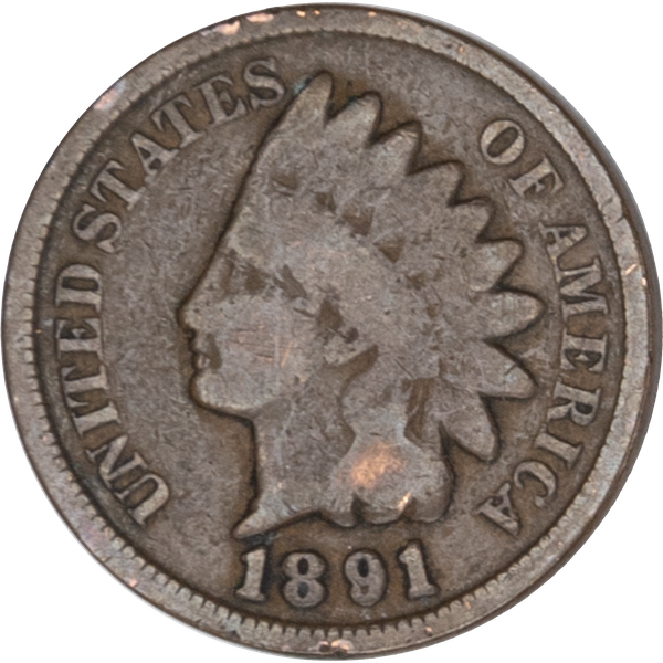 1891 Indian Head Cent, Variety 3, Bronze G