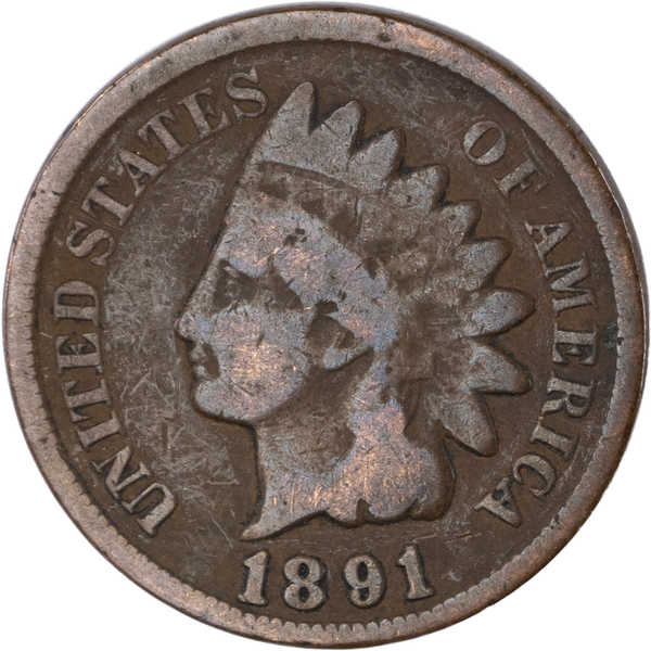1891 Indian Head Cent, Variety 3, Bronze