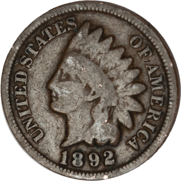 1892 Indian Head Cent, Variety 3, Bronze