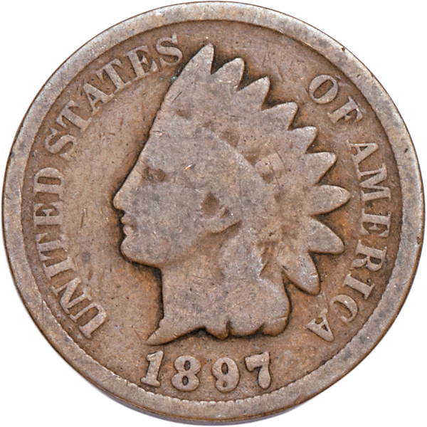1897 Indian Head Cent, Variety 3, Bronze G